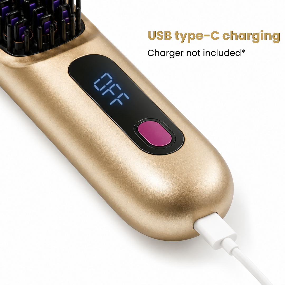 [NEW] FLOWN Portable Straightener Brush Gold - GoBrush PRO