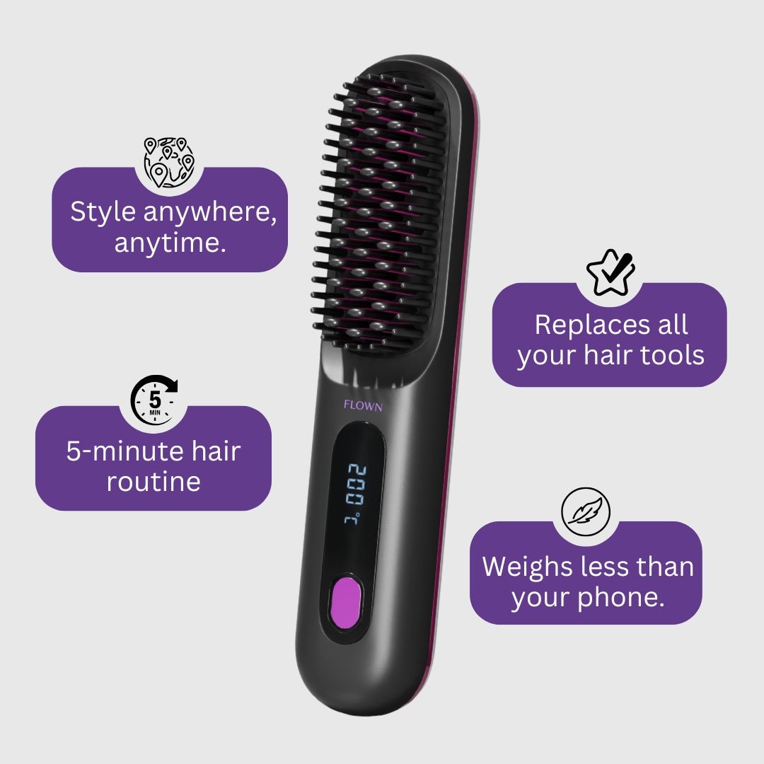 [NEW]  FLOWN formerly Numoya Portable Straightener Brush - GoBrush PRO + Free Leather Pouch - NUMOYA