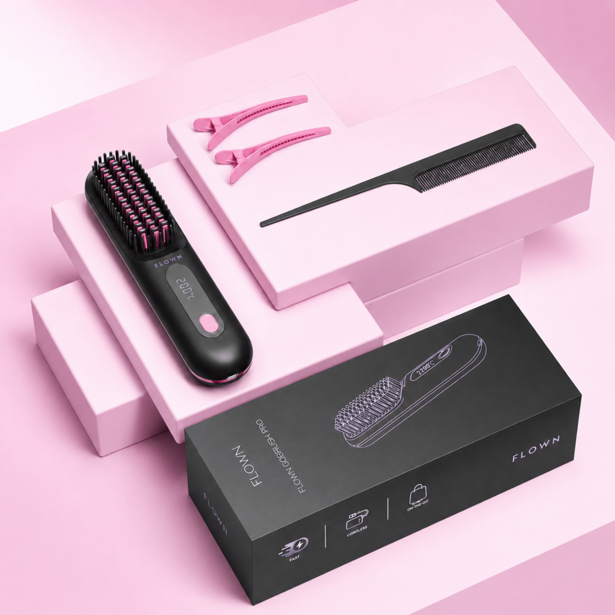 [NEW] FLOWN Portable Straightener Brush - GoBrush PRO Anniversary Edition - NUMOYA