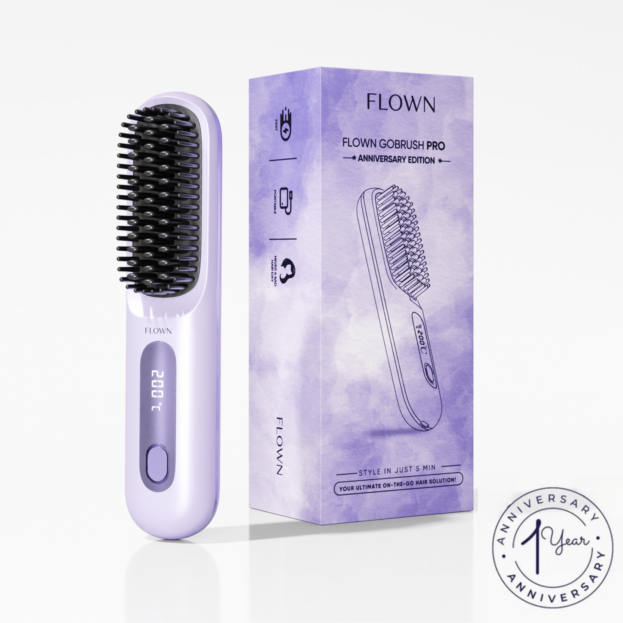 [NEW] FLOWN Portable Straightener Brush - GoBrush PRO Anniversary Edition - NUMOYA