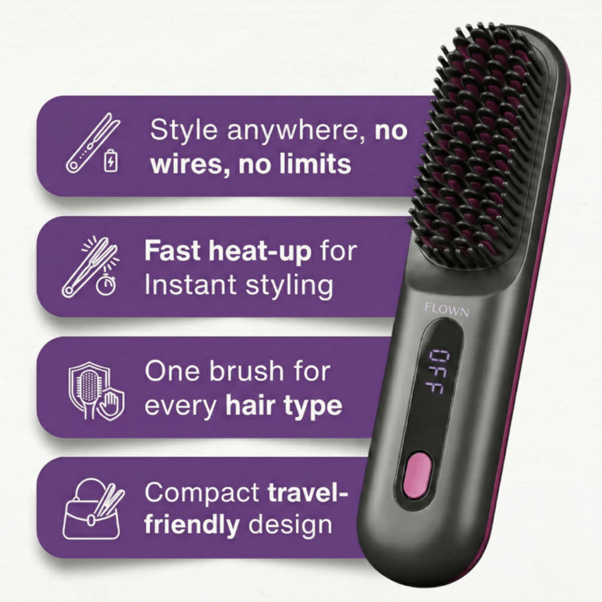 [NEW]  FLOWN Portable Straightener Brush - GoBrush PRO + Free Leather Pouch - NUMOYA